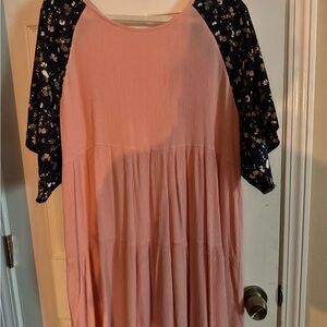 Floral Sleeve Pink Midi Dress